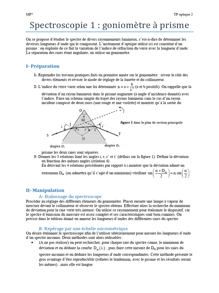 Correction TP Goniomètre à Prisme | PDF | Spectre électromagnétique ...