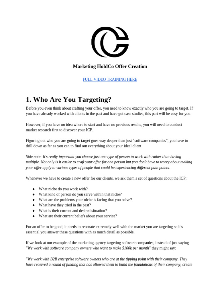 Marketing HoldCo Offer Creation Guide | PDF | Career & Growth