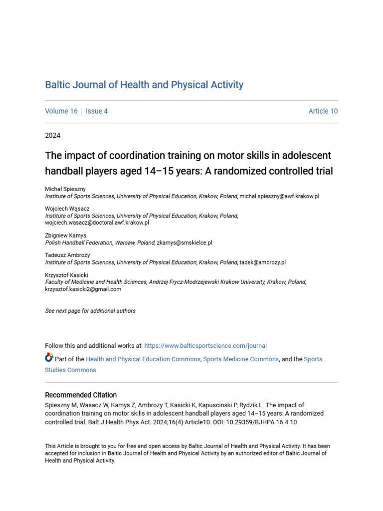 Impact of Coordination Training On Motor Skills in 14-15-Year-Old ...