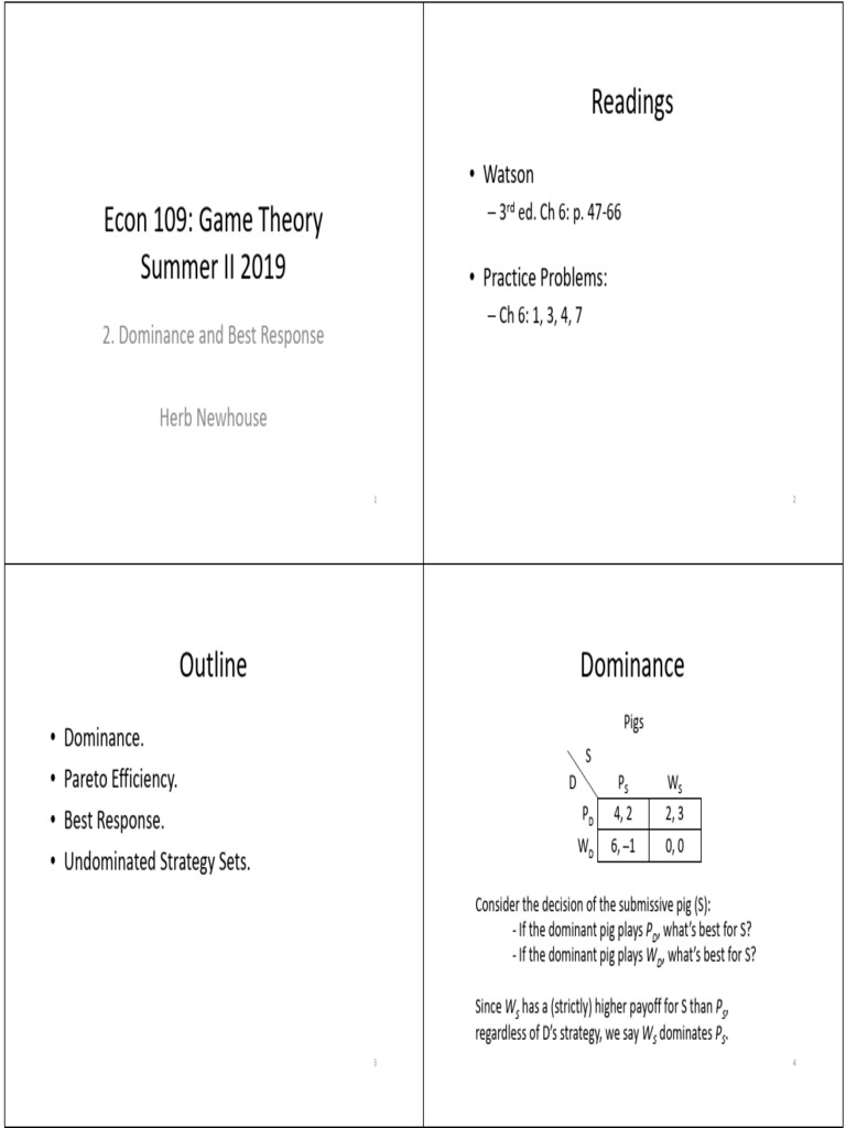 Econ109 SummerII2019 02 Dominance Handout PDF | PDF | Economic Theories ...