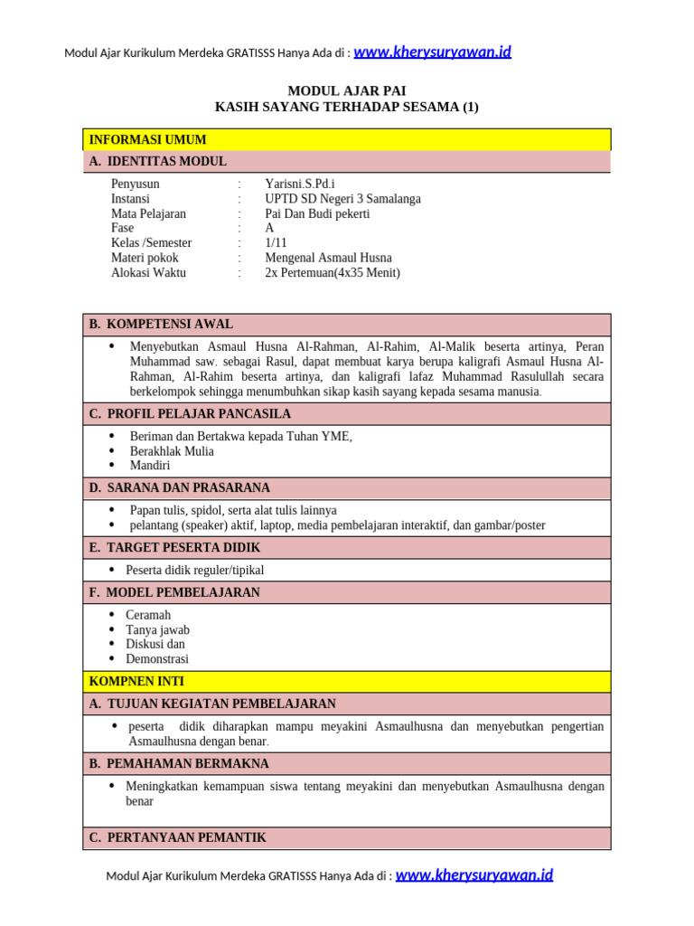 Modul Ajar PAI Kelas 5 Kurikulum Merdeka | PDF | Karier & Perkembangan ...