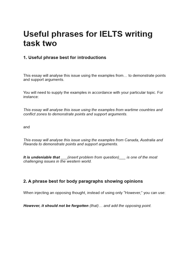 Useful Phrases For IELTS Writing Task Two | PDF | Language Mechanics ...