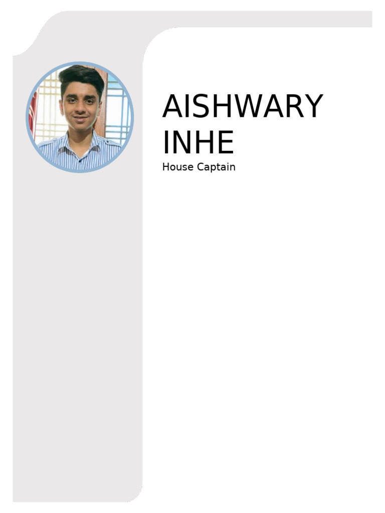 House Captain Application: Aishwary Inhe | PDF
