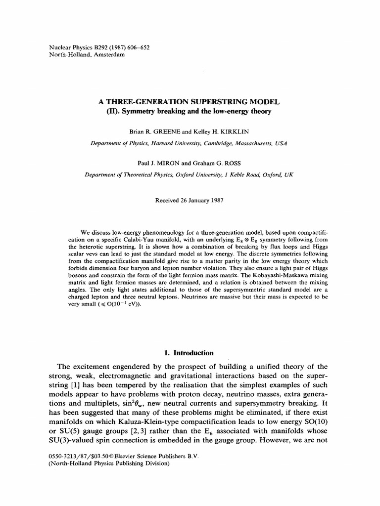 A Three-Generation Superstring Model - (II) (1987) | PDF | Standard ...