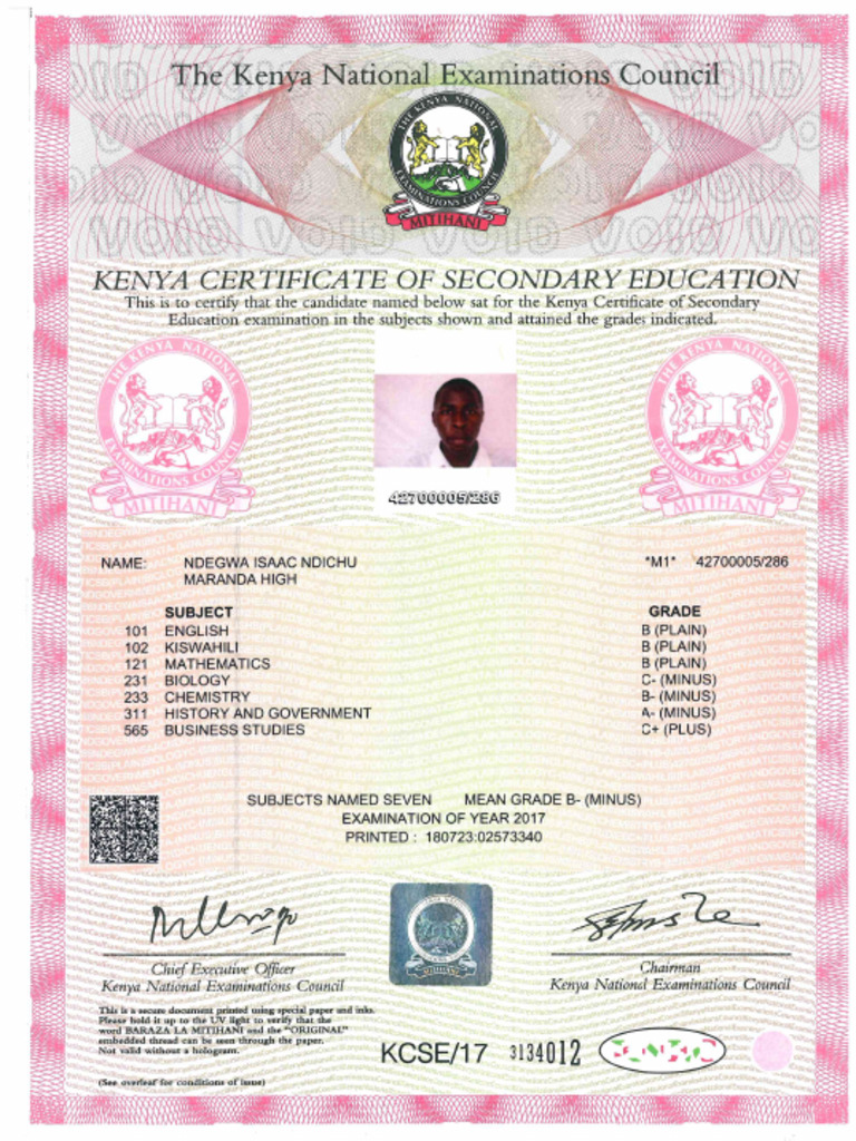 Kcse Certificate | PDF