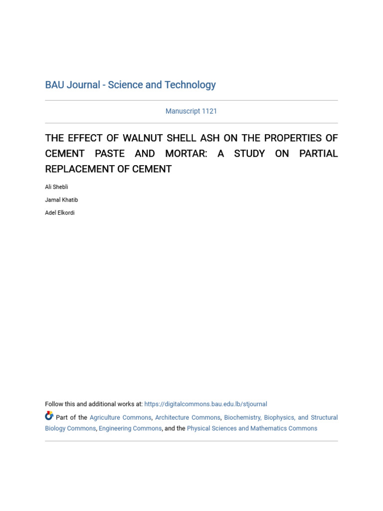 Walnut Shell Ash in Cement Properties | PDF | Concrete | Cement