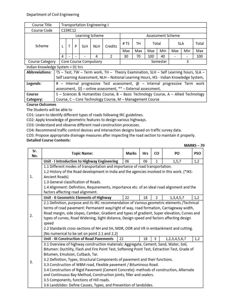 Transportation Engineering-I Course Overview | PDF | Road | Road Surface