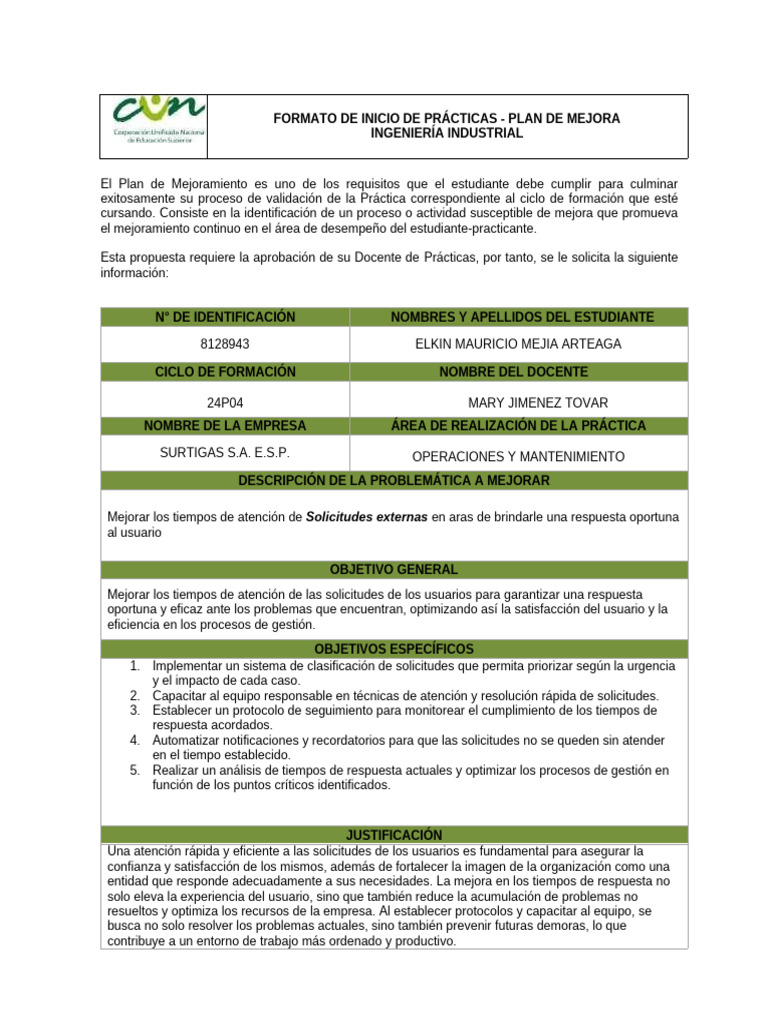 Plan de Mejora en Atención al Usuario | PDF | Business | Usuario ...