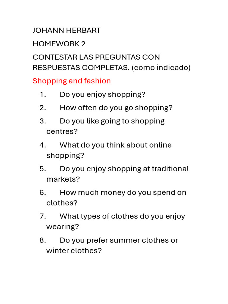 Tareas 2b Shopping Questions | PDF | Social Science | Self-Improvement
