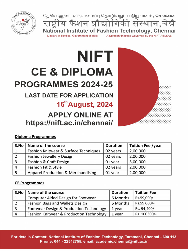 NIFT Chennai CE DIPLOMA 2024 25 Poster PDF