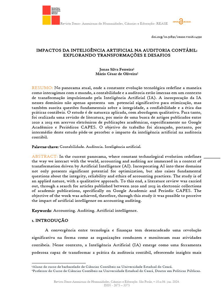 Impactos da IA na Auditoria Contábil | PDF | Aprendizado de máquina ...