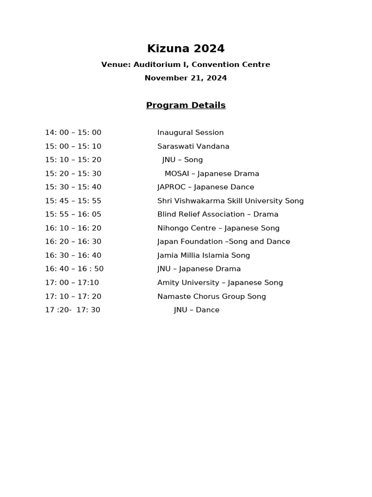 Kizuna 24 Program Details | PDF | Art | Poetry