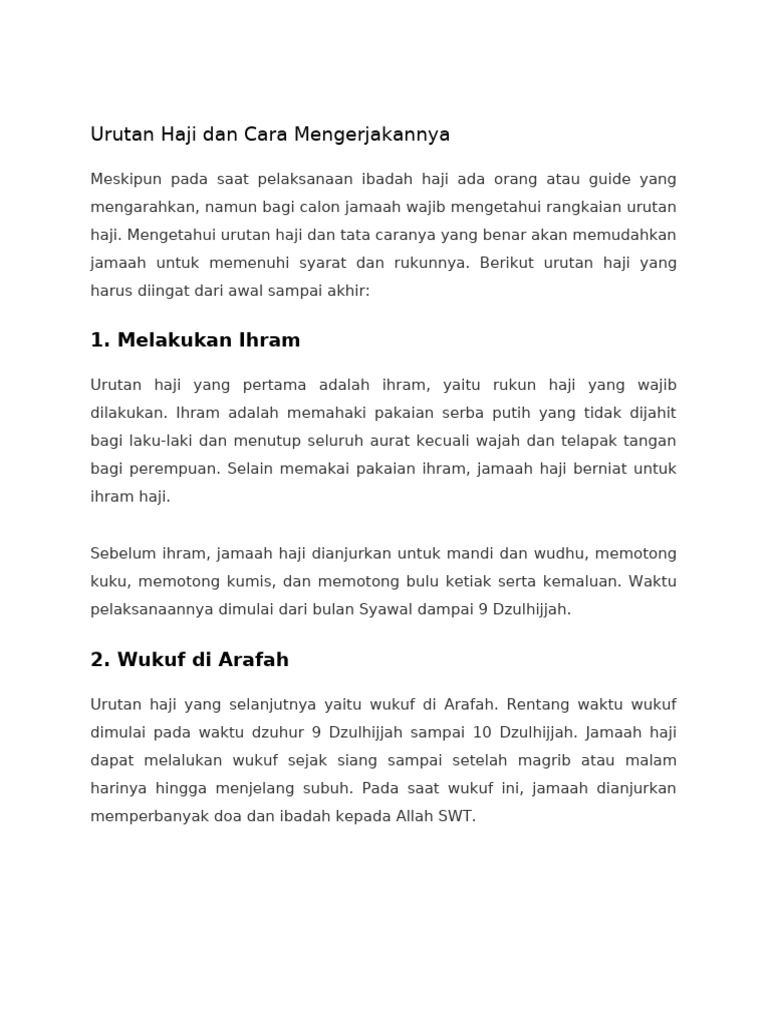 Urutan Haji Dan Cara Mengerjakannya | PDF