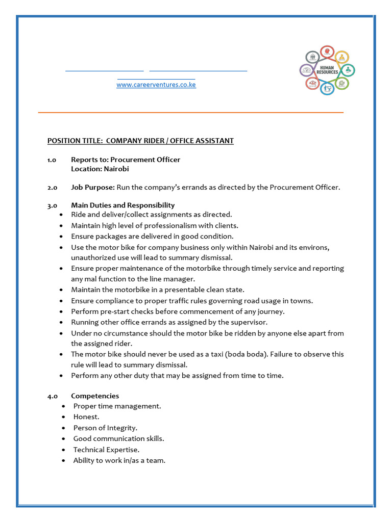 Company Rider / Office Assistant Role | PDF