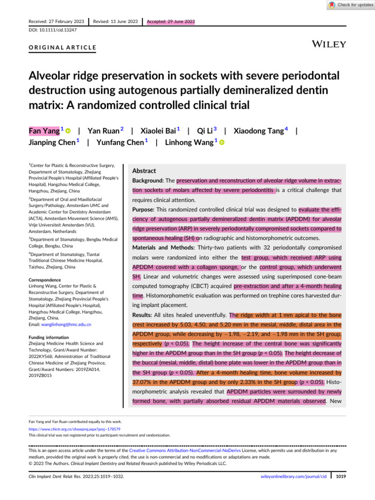 Alveolar Ridge Preservation in Sockets With Severe Periodontal ...