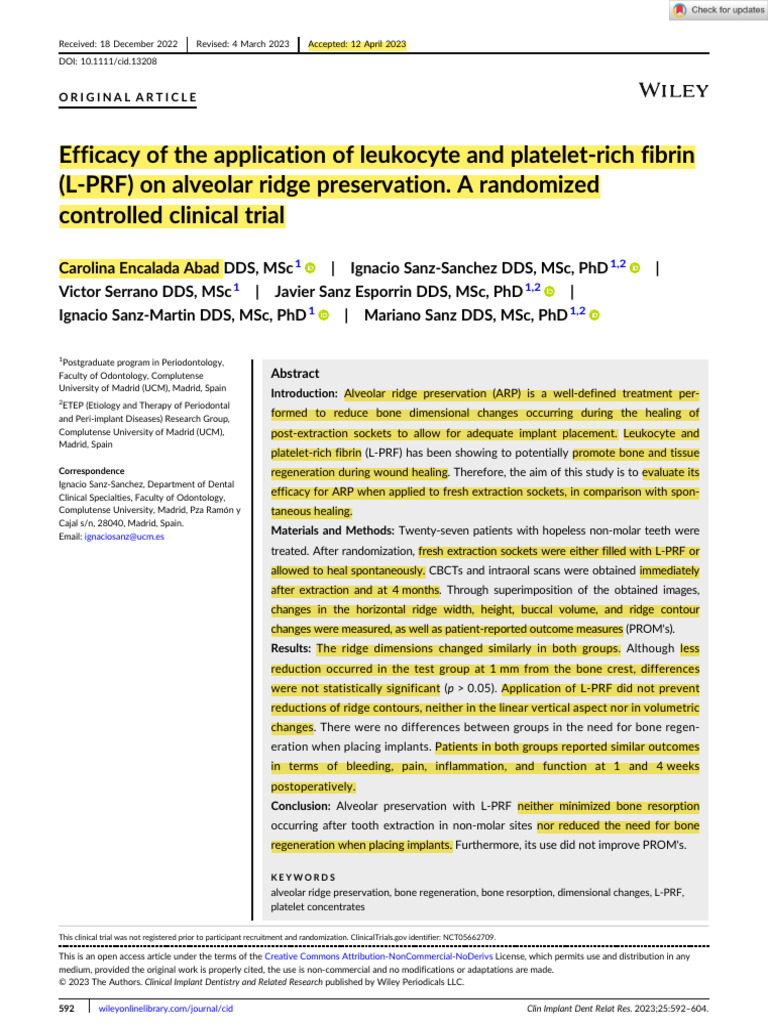 Efficacy of The Application of Leukocyte and Platelet-Rich Fibrin On ...
