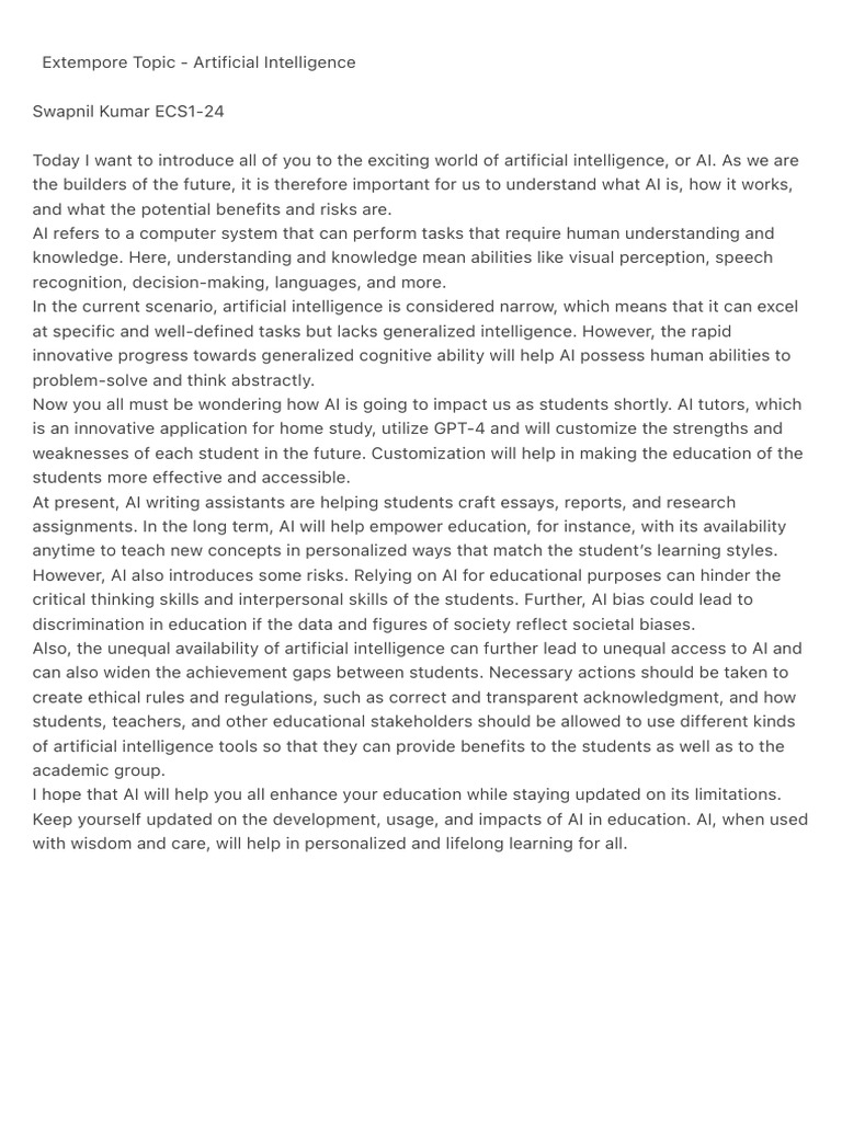 AI in Education: Benefits and Risks | PDF | Intelligence (AI ...