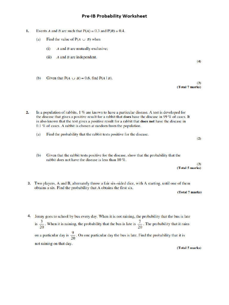 Pre-IB Probability Practice | PDF | Computers