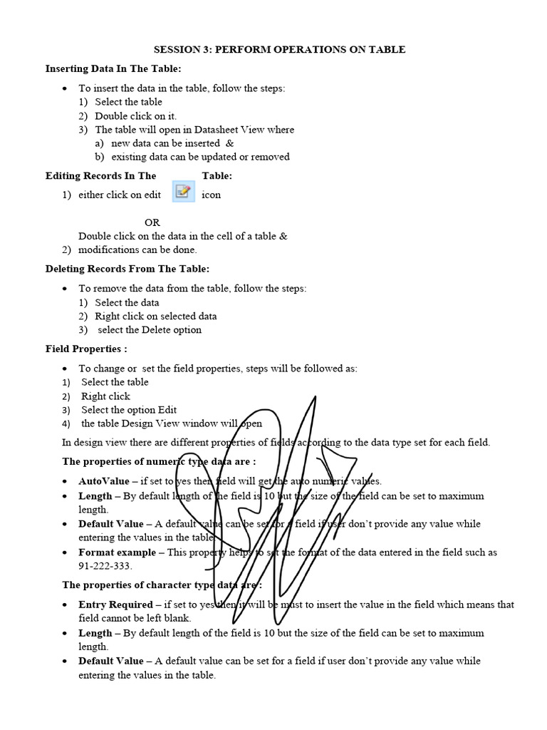 Unit 3 Session 3,4,5 & Question Ans, Fill Up | PDF | Relational ...