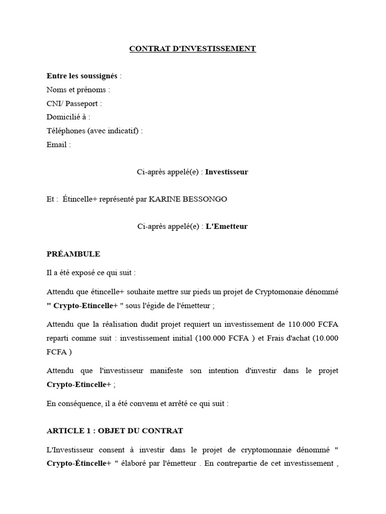 Contrat Crypto-Etincelle | PDF | Investisseurs