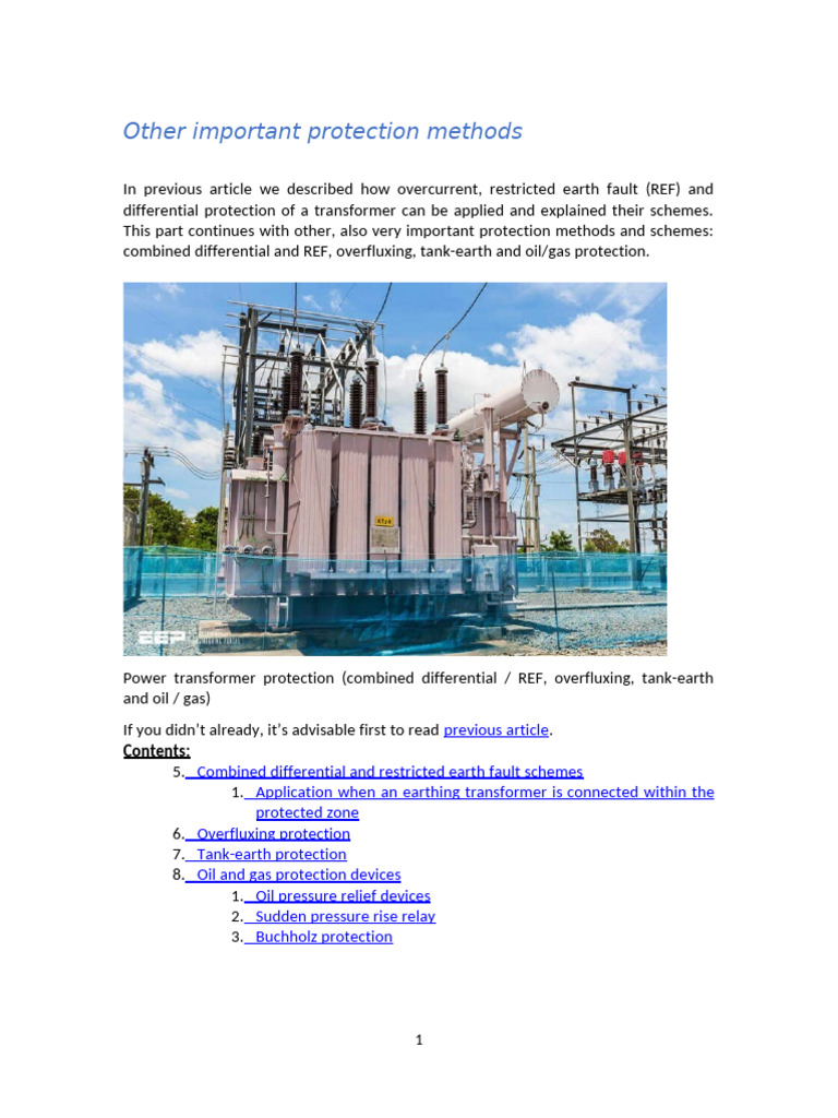Other Important Protection Methods | PDF | Transformer | Relay