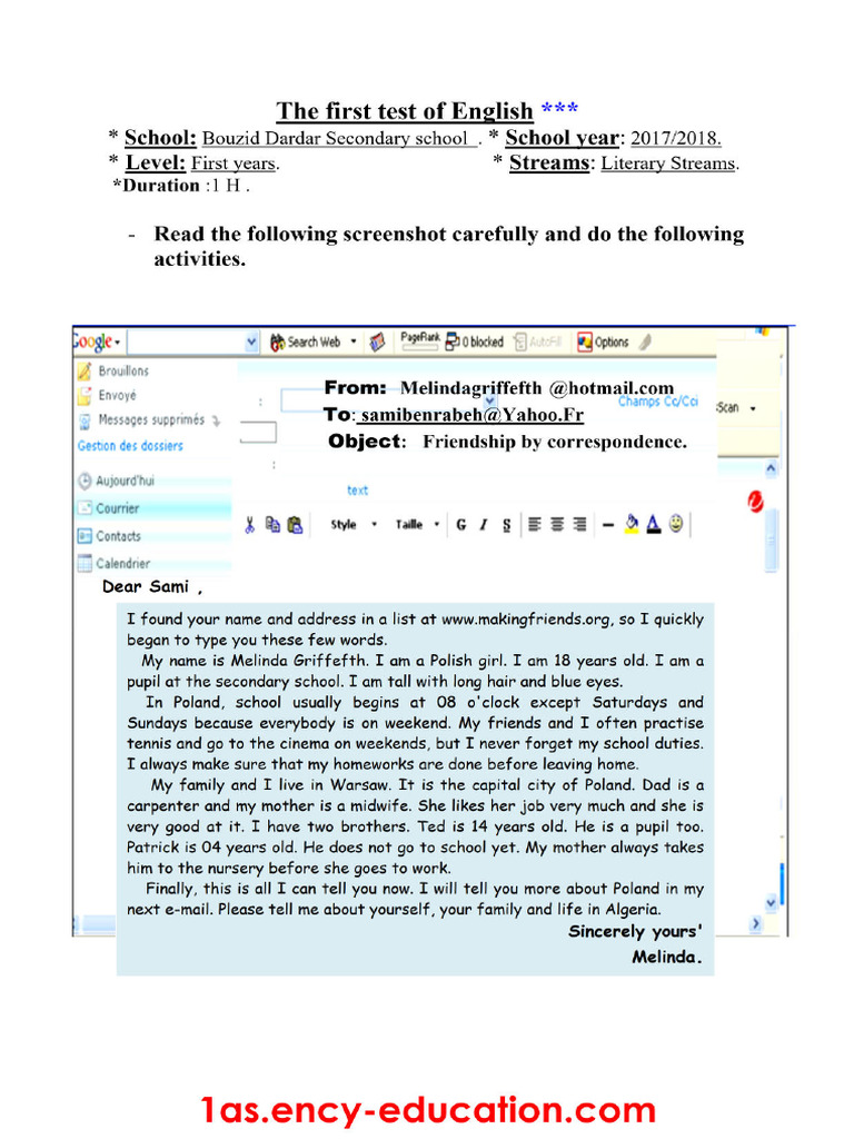 Email Comprehension and Language Activities | PDF