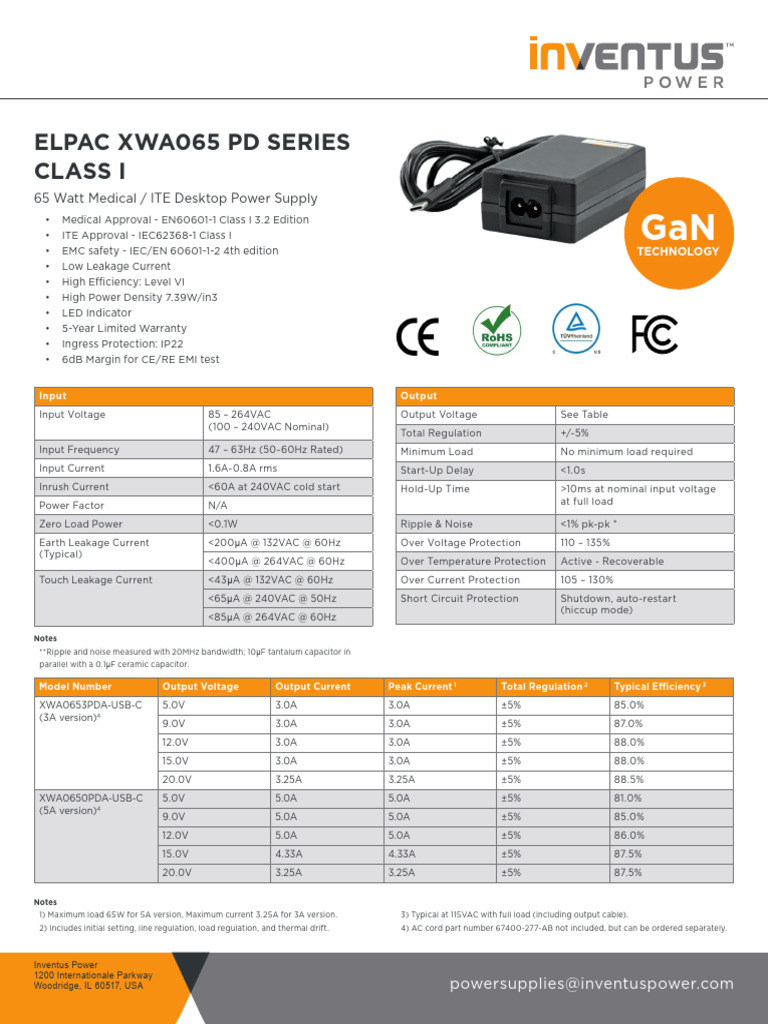 IP TDS XWA065PD-C1 2023-Nov V1 | PDF | Power Supply | Power (Physics)