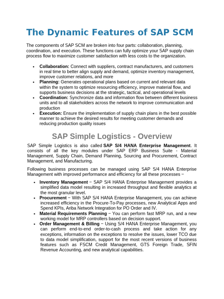 The Dynamic Features of SAP SCM | PDF | Supply Chain | Supply Chain ...
