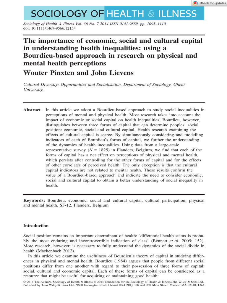 Bourdieu's Capital and Health Inequalities | PDF | Social Capital ...