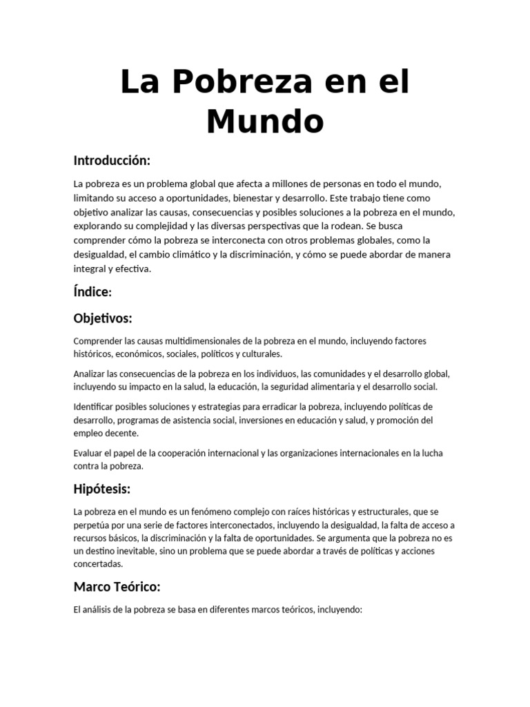 La Pobreza en El Mundo | PDF | Pobreza | Pobreza e indigencia