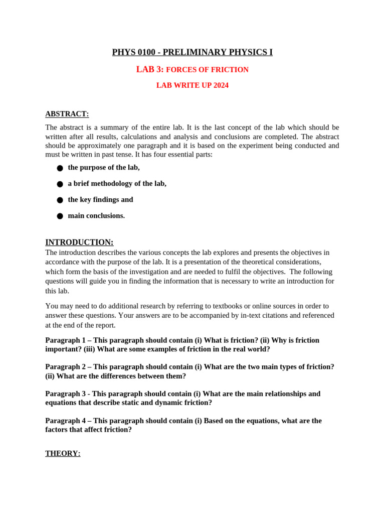 Forces of Friction Lab Report 2024 | PDF | Friction | Weight
