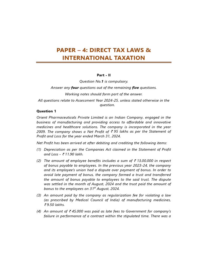 Direct Tax & International Taxation Exam Guide | PDF | Taxes | Depreciation