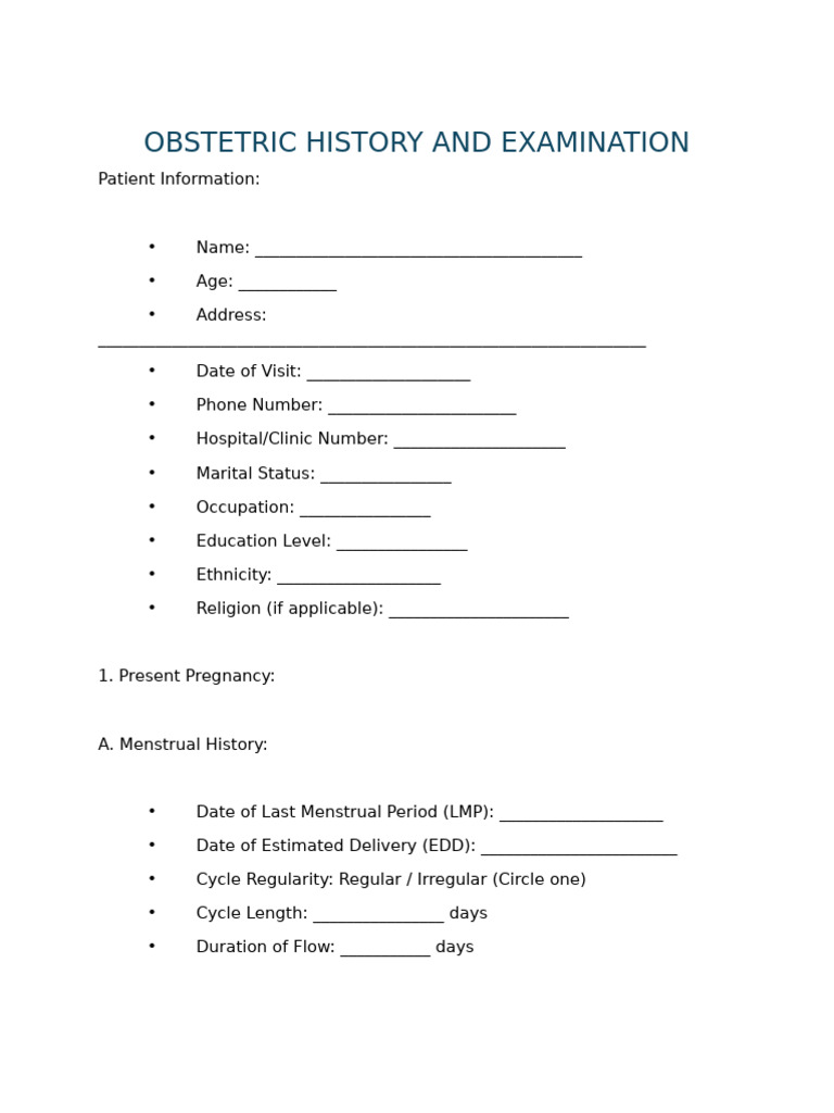 Obg Hx Pdf Pregnancy Public Health