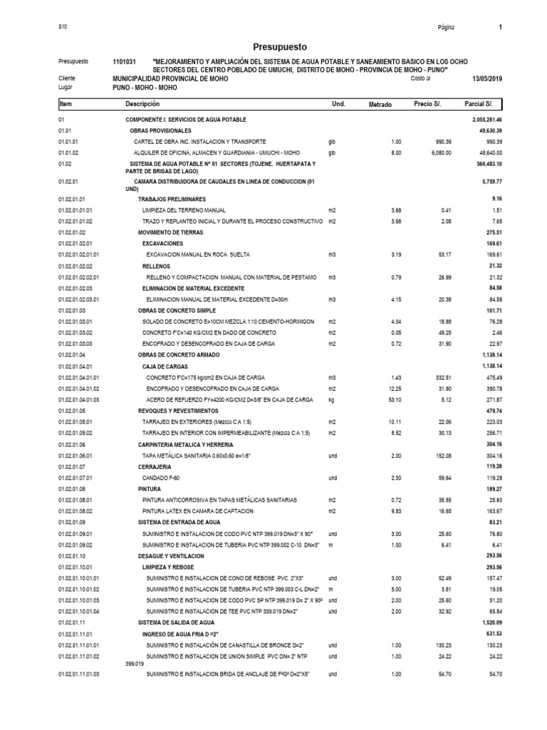 5 1 presupuesto de obra pdf hormig n sector secundario de la econom a