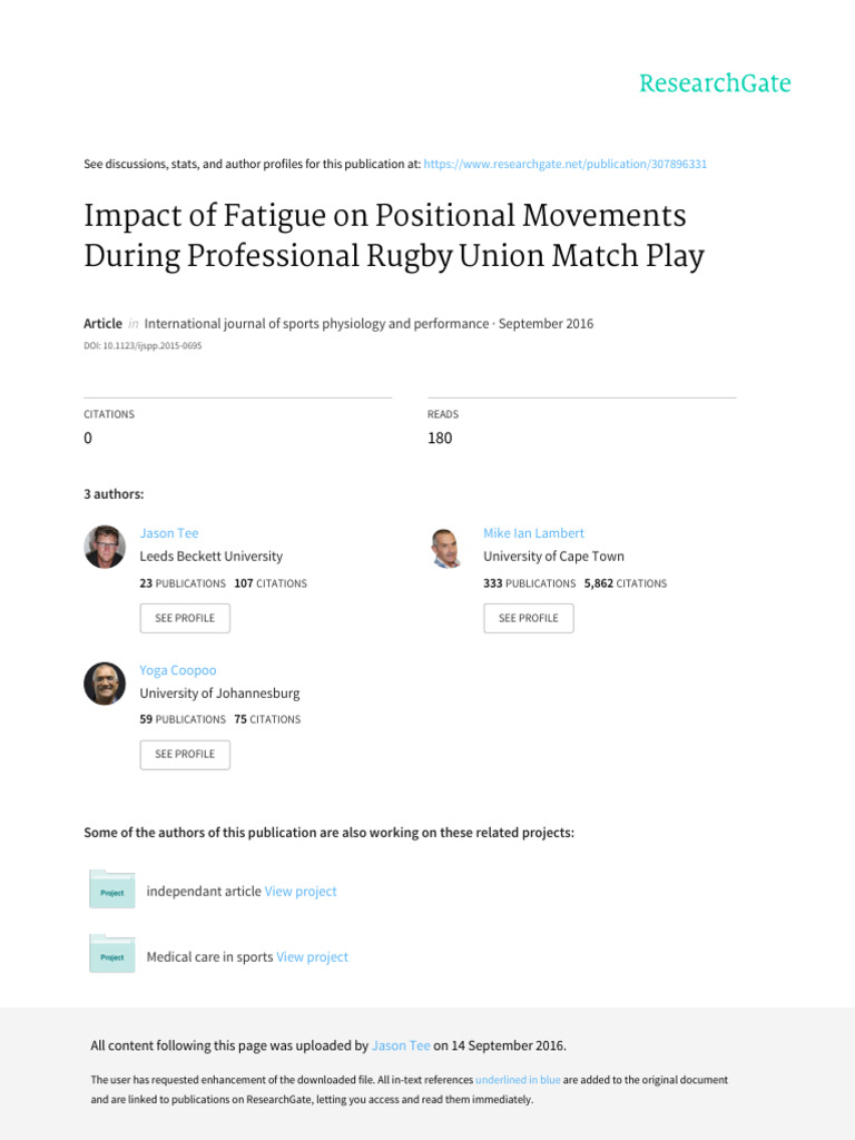 Rugby Fatigue: Positional Impact | PDF | Student's T Test | Analysis Of ...
