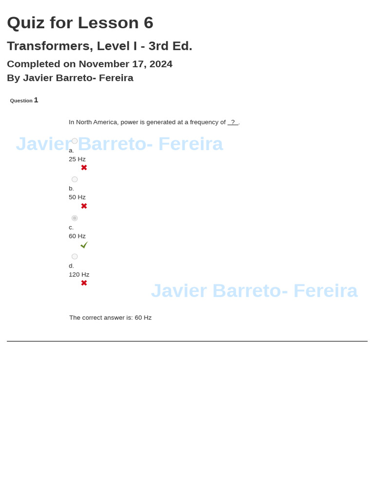 Transformers Level I 3rd Ed Quiz For Lesson 6 Nov17 2024 Pdf