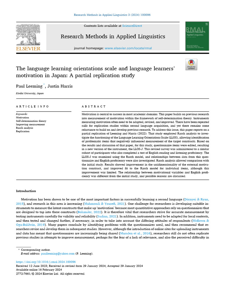 Language Learners' Motivation in Japan | PDF | Validity (Statistics ...