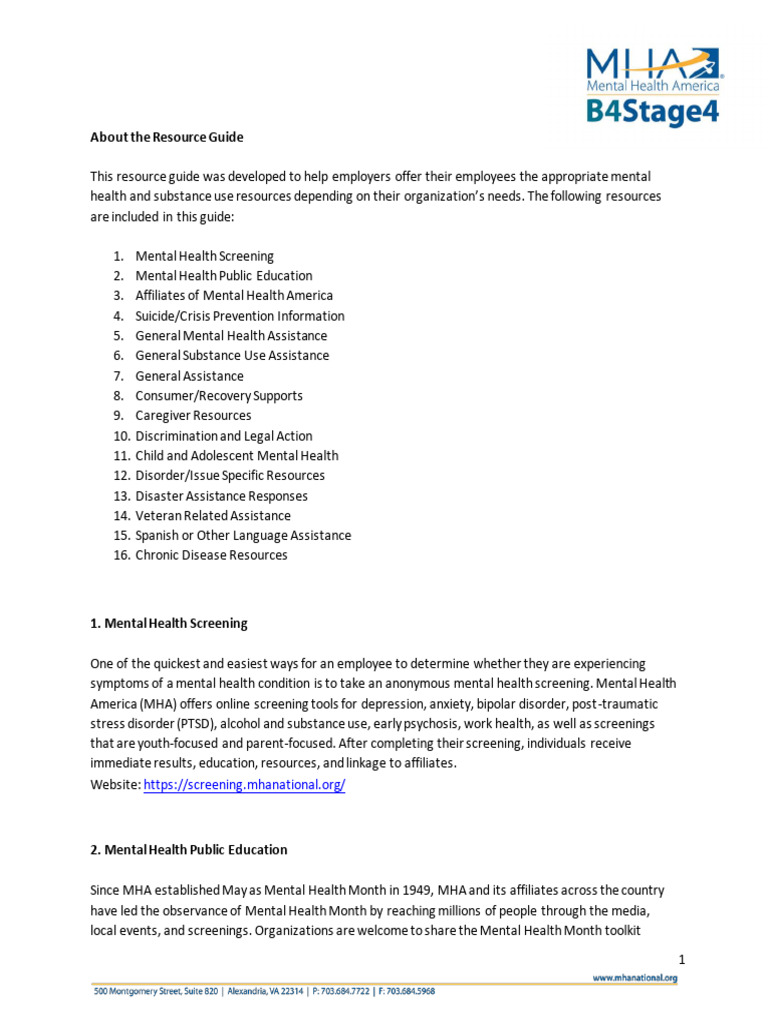 Employee Mental Health Resource Guide | PDF | Mental Health | Mental ...
