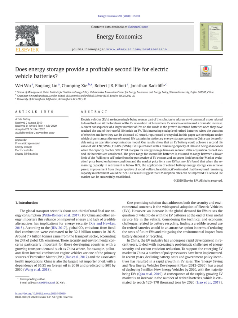 1 s2.0 S0140988320303509 Main | PDF | Electric Vehicle | Energy Storage