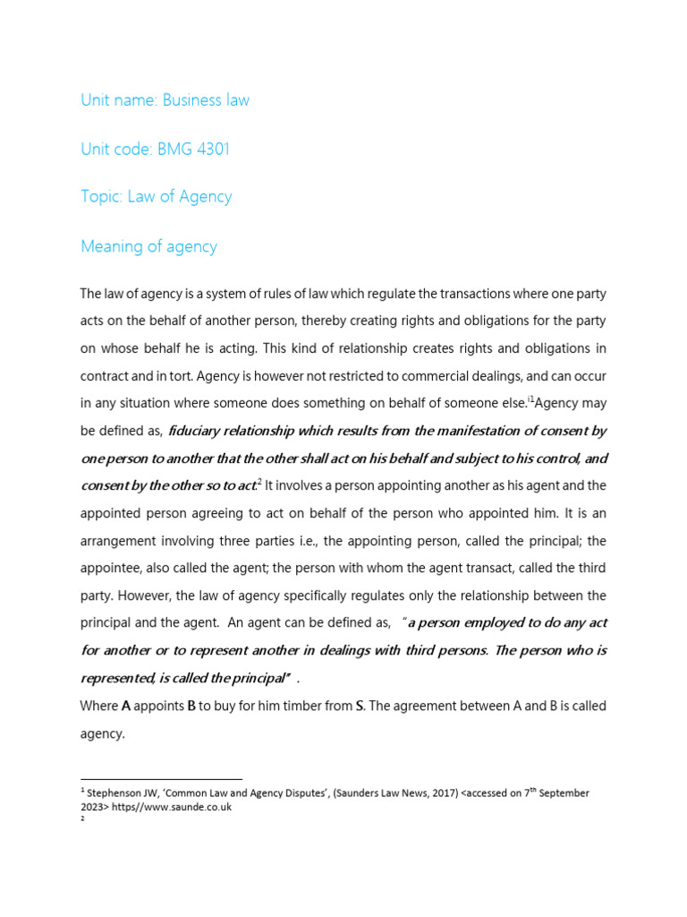 Understanding the Law of Agency | PDF | Law Of Agency | Legal Liability