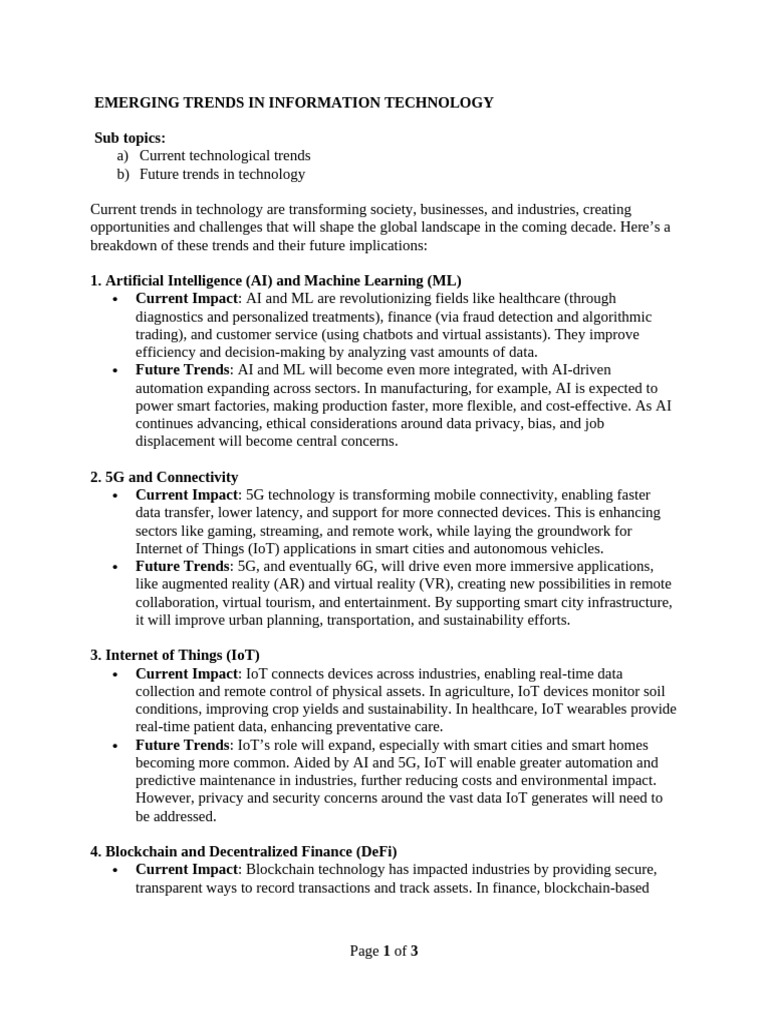 Defining IT's Emerging Trends | PDF | Internet Of Things | Augmented ...