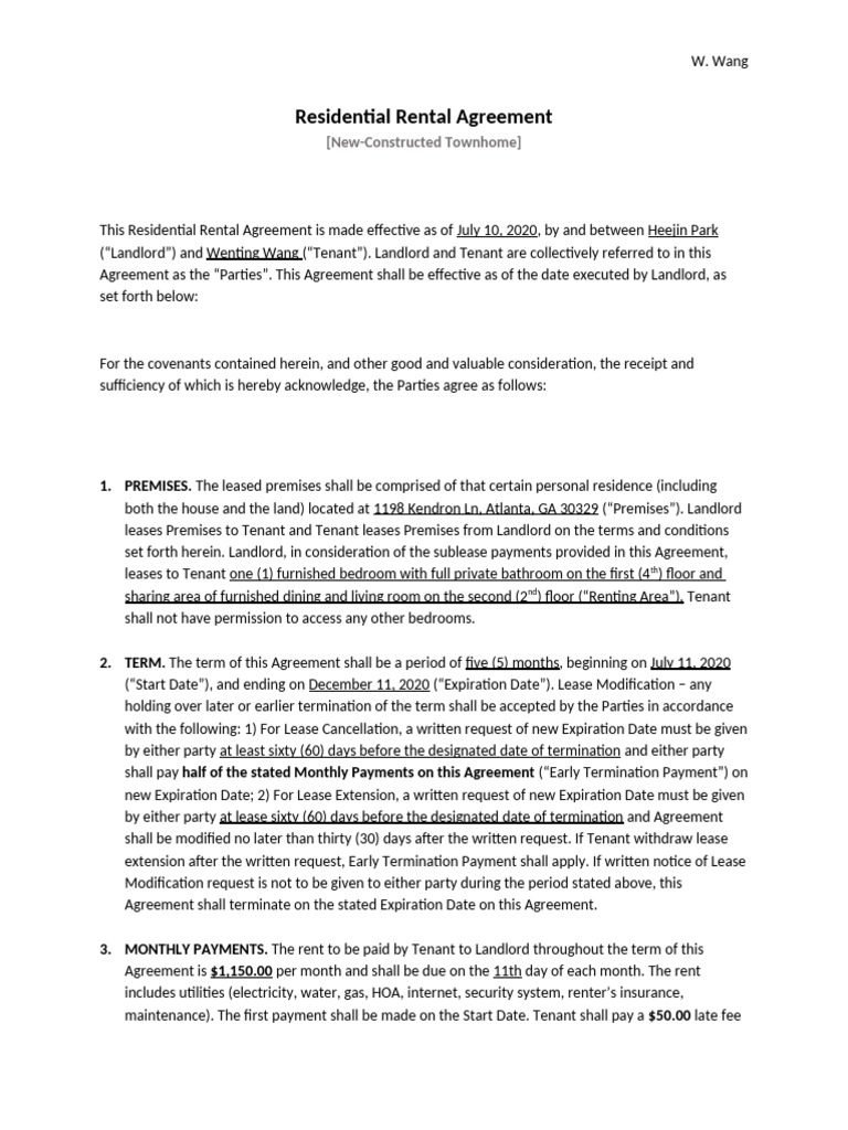 Residential Rental Agreement | PDF | Leasehold Estate | Lease