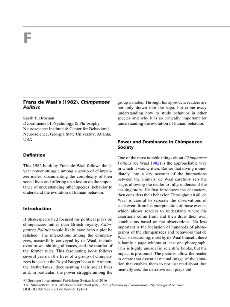 Chimpanzee Politics Springer 2016 | PDF | Chimpanzee | Behavioural Sciences