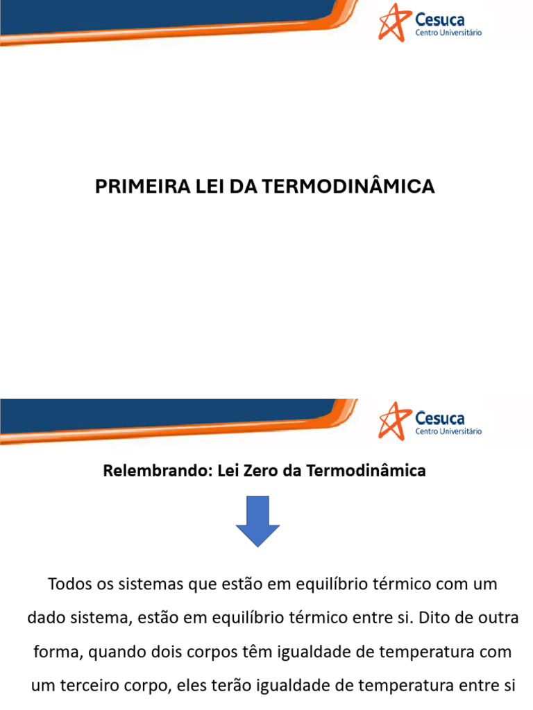 Primeira Lei da Termodinâmica Explicada | PDF | Termodinâmica | Temperatura