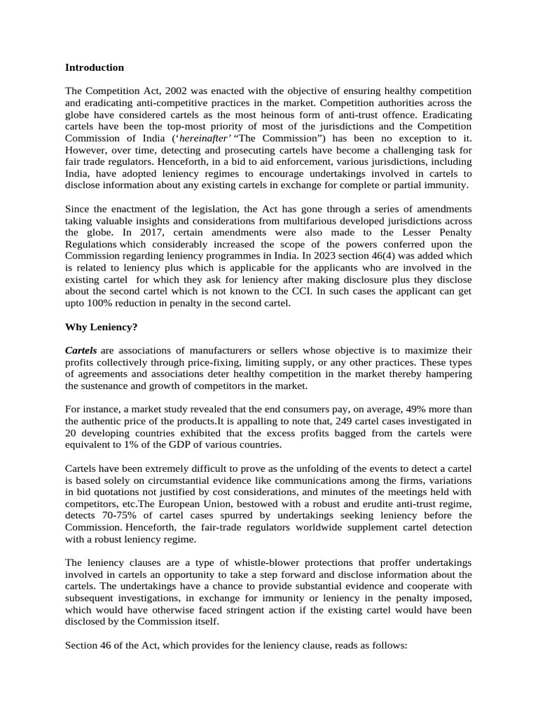 Leniency | PDF | Cartel | Competition Law