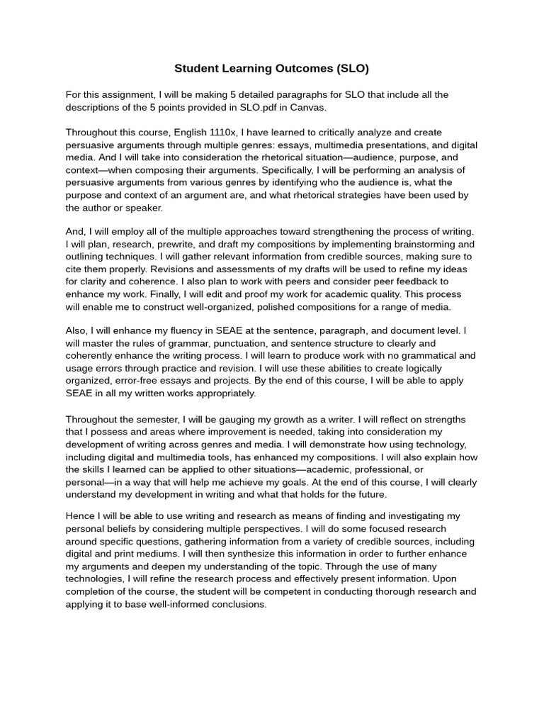 SLO Roughdraft | PDF | Language Arts & Discipline