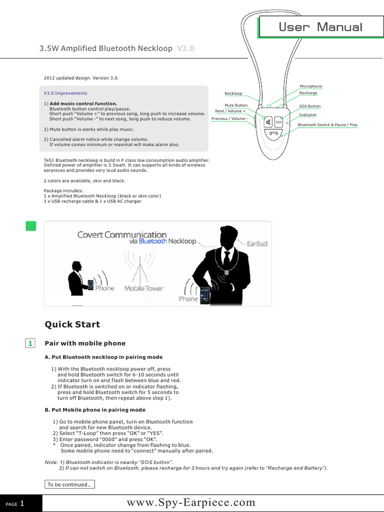 Manual Bluetooth - Loopset - Manual | PDF | Bluetooth | Battery Charger