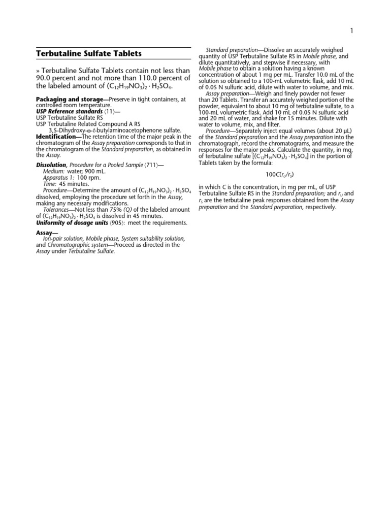 Terbutaline Sulfate Tablet Assay Guide | PDF | Chromatography ...
