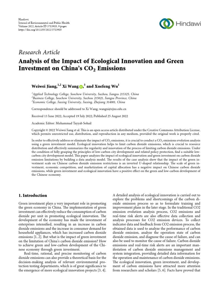 Analysis of The Impact of Ecological Innovation and Green Investment On ...