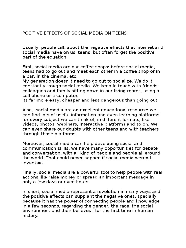 Positive Effects of Social Media On Teens | PDF
